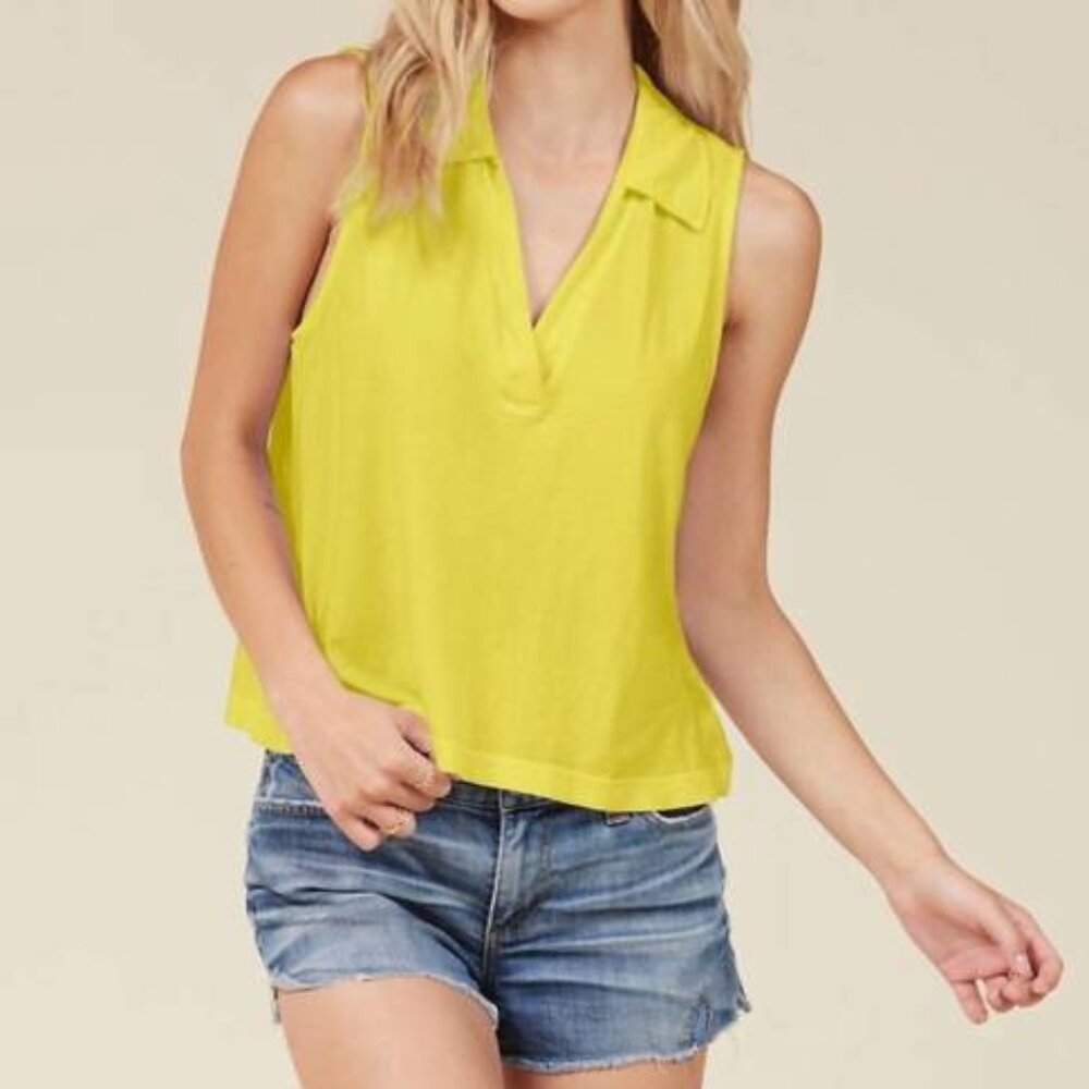 LA made PALM SPRINGS COLLARED HENLEY TANK - Chartruese / Meduim